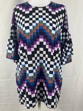 Azules Geometric Pixel Print Ruffle Sleeve Top – NWOT – Size XL Fall BTS